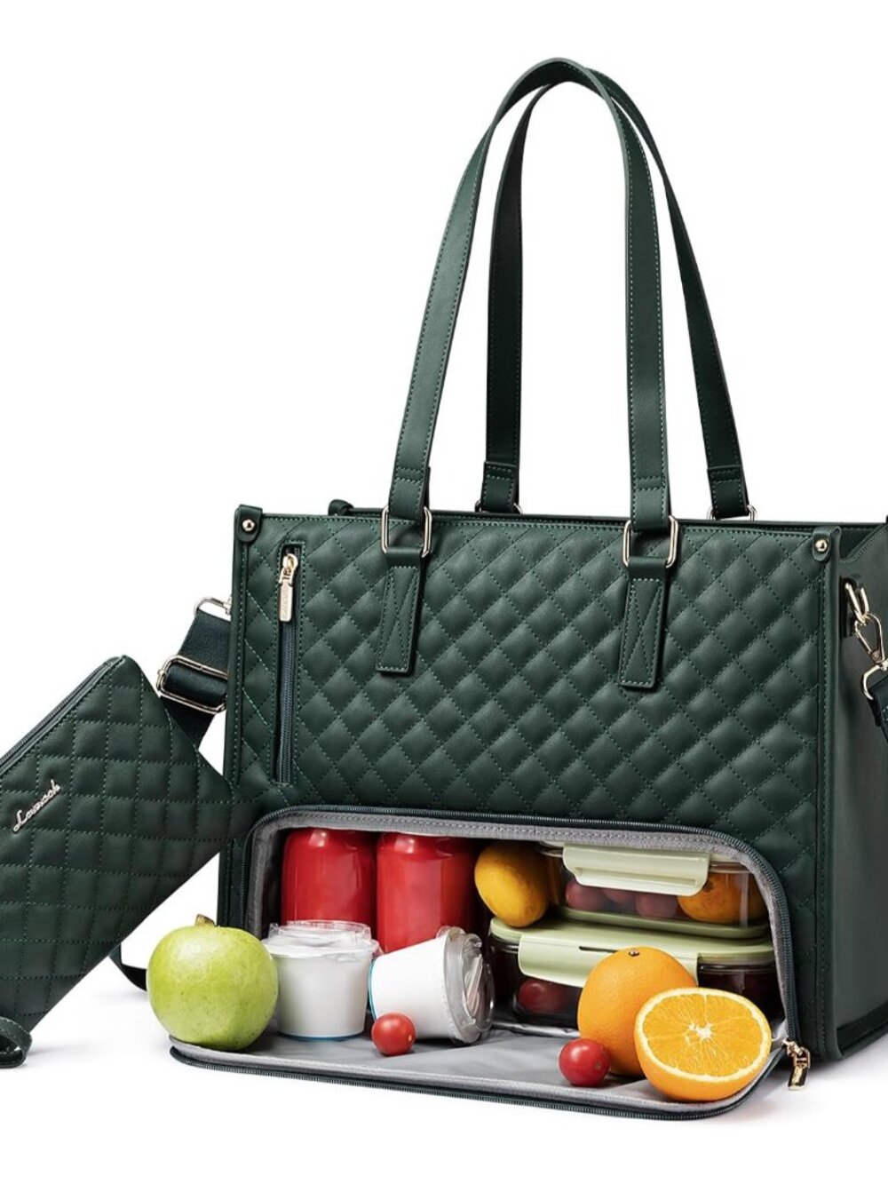 Lunch Tote Bag for Women, 15.6 Inch Laptop Bag with Insulated Lunch Compartment,